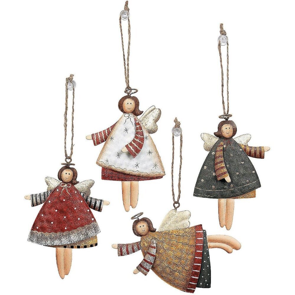 Heavenly 4" Painted Metal Angel Ornaments - Set of 12 for Christmas Tree Decorat